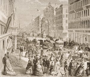 ブロードウェイ、ニューヨーク市、1870年、「アメリカンピクチャーズ」より、1876宗教宗教協会発行 作： English School